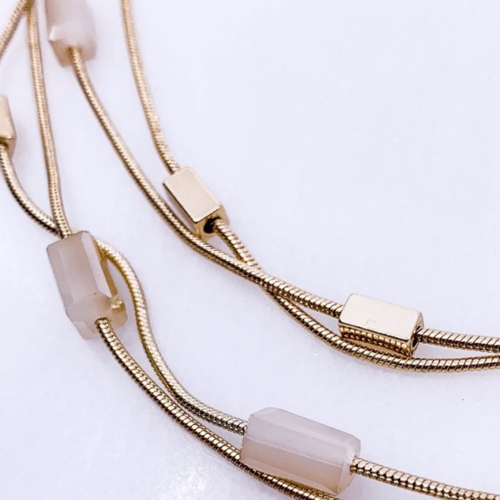 NWT Pink Moonstone gemstone gold layered necklace